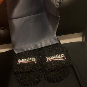 Balenciaga Black Textured Slippers